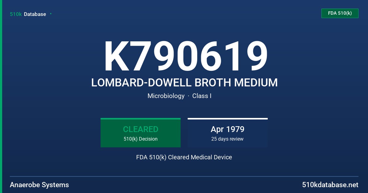 K790619 LOMBARD-DOWELL BROTH MEDIUM FDA 510(k) Cleared Medical Device