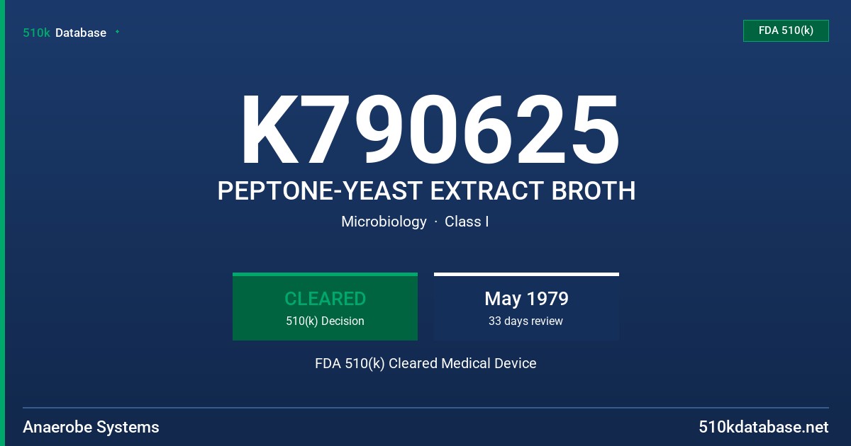 K790625 PEPTONE-YEAST EXTRACT BROTH FDA 510(k) Cleared Medical Device