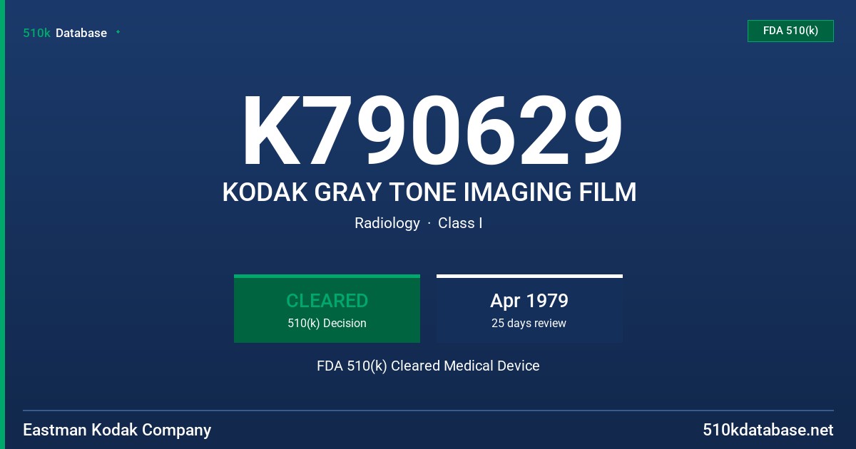 K790629 KODAK GRAY TONE IMAGING FILM FDA 510(k) Cleared Medical Device