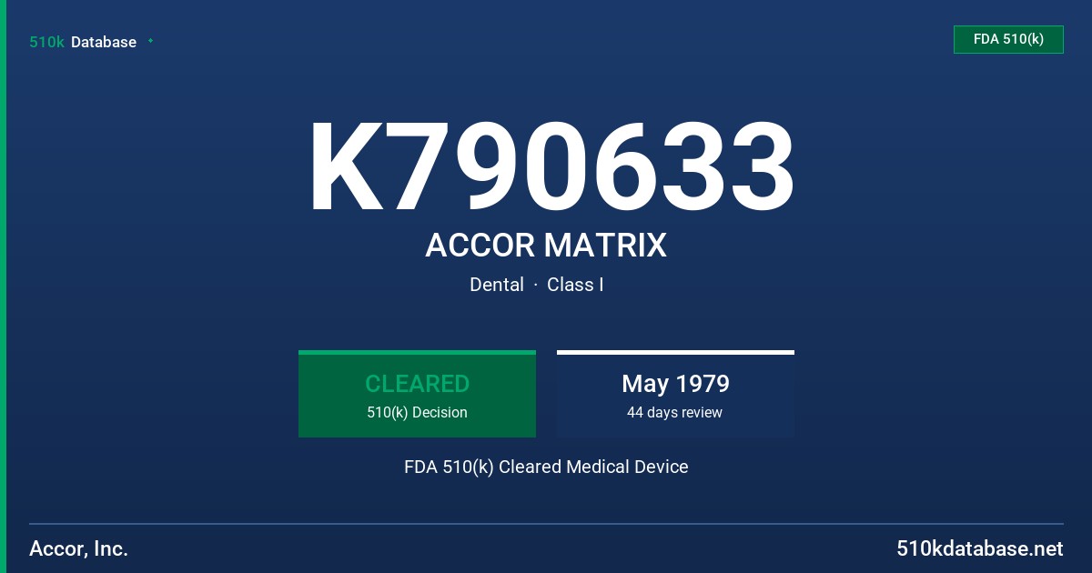 K790633 ACCOR MATRIX FDA 510(k) Cleared Medical Device