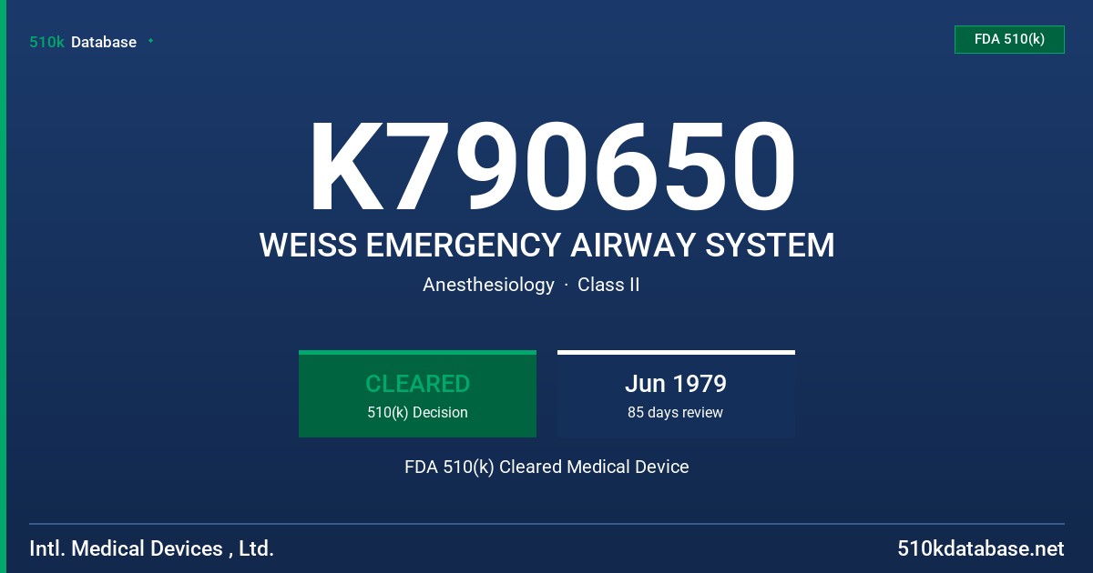 K790650 WEISS EMERGENCY AIRWAY SYSTEM FDA 510(k) Cleared Medical Device