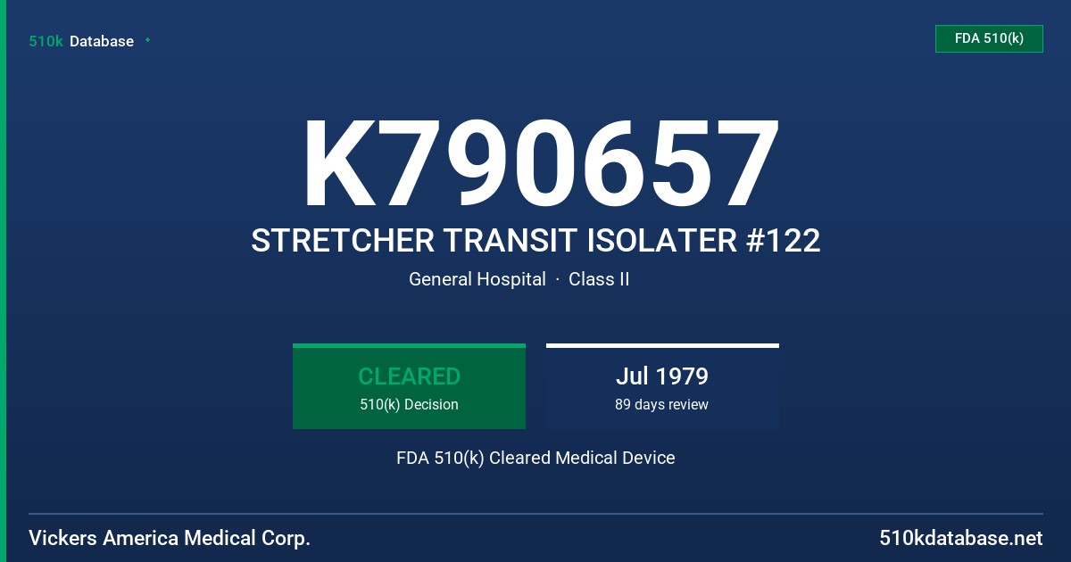 K790657 STRETCHER TRANSIT ISOLATER #122 FDA 510(k) Cleared Medical Device