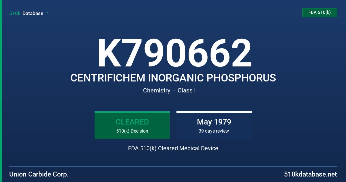 K790662 CENTRIFICHEM INORGANIC PHOSPHORUS FDA 510(k) Cleared Medical Device