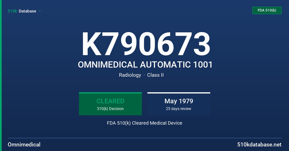 K790673 OMNIMEDICAL AUTOMATIC 1001 FDA 510(k) Cleared Medical Device