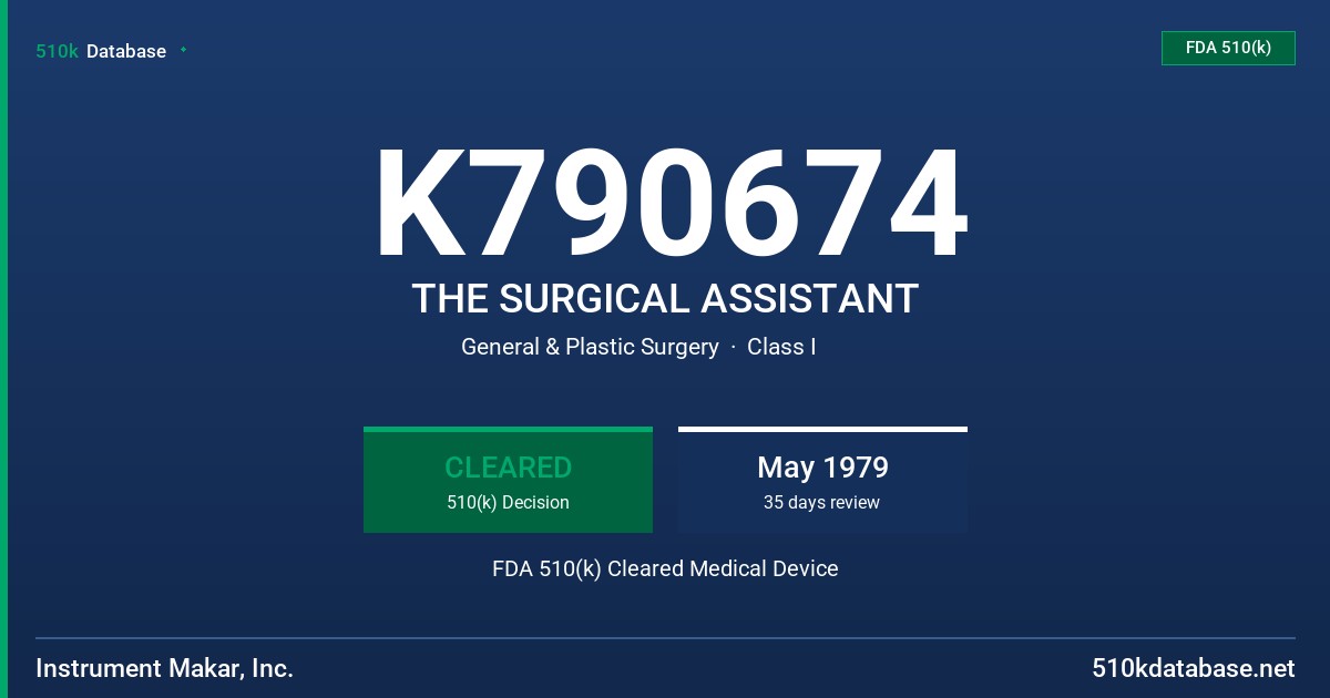 K790674 THE SURGICAL ASSISTANT FDA 510(k) Cleared Medical Device