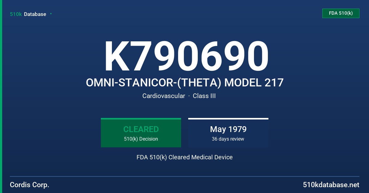 K790690 OMNI-STANICOR-(THETA) MODEL 217 FDA 510(k) Cleared Medical Device