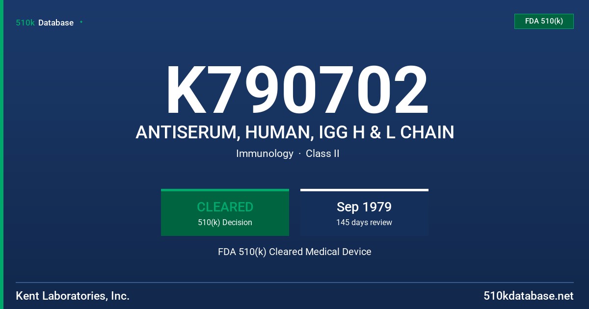 K790702 ANTISERUM, HUMAN, IGG H & L CHAIN FDA 510(k) Cleared Medical Device