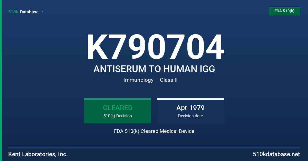 K790704 ANTISERUM TO HUMAN IGG FDA 510(k) Cleared Medical Device