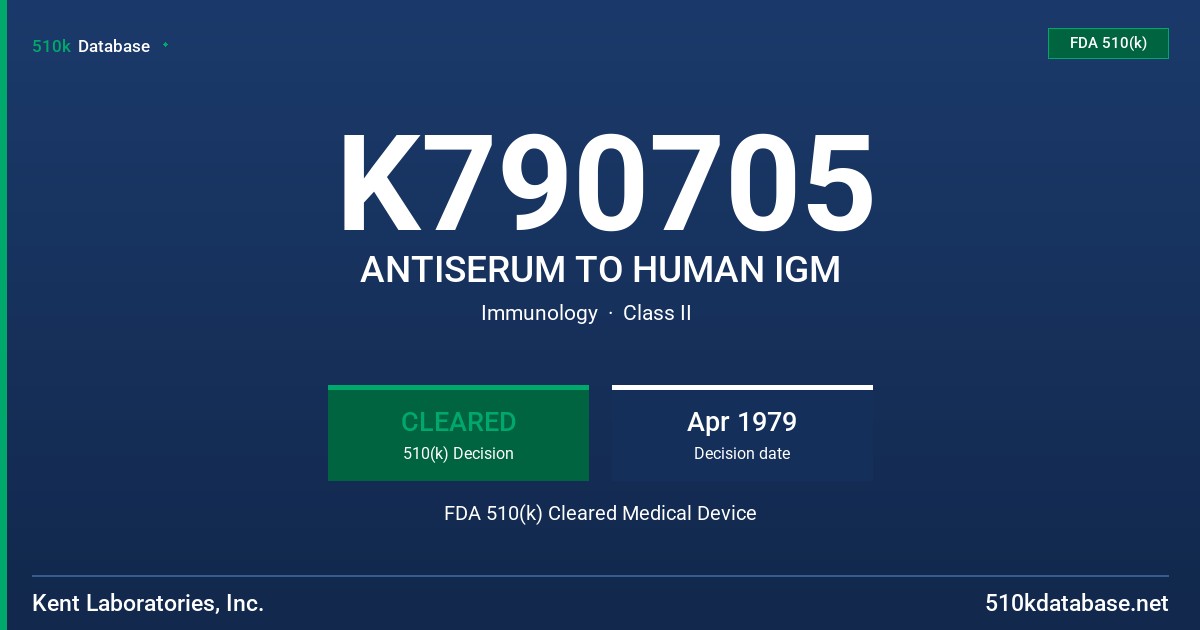 K790705 ANTISERUM TO HUMAN IGM FDA 510(k) Cleared Medical Device