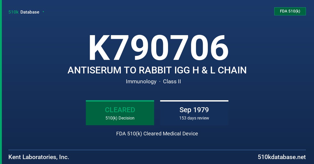 K790706 ANTISERUM TO RABBIT IGG H & L CHAIN FDA 510(k) Cleared Medical Device