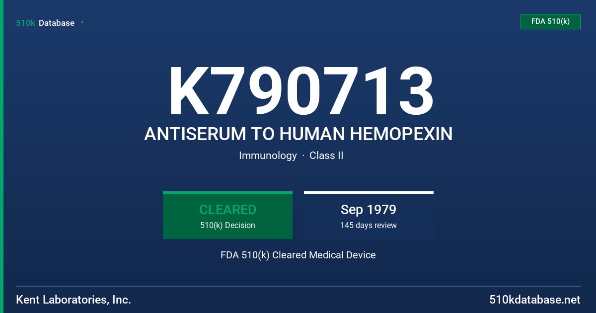 K790713 ANTISERUM TO HUMAN HEMOPEXIN FDA 510(k) Cleared Medical Device