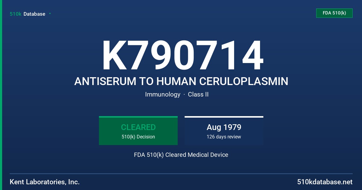 K790714 ANTISERUM TO HUMAN CERULOPLASMIN FDA 510(k) Cleared Medical Device
