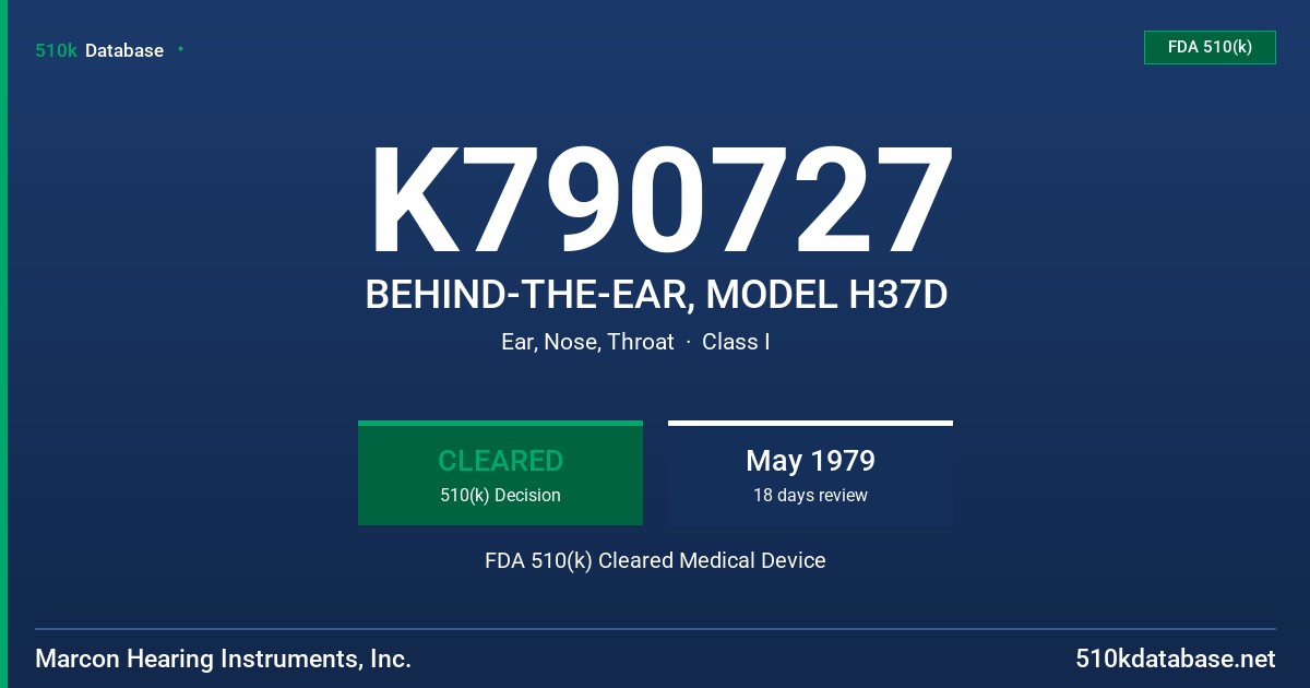 K790727 BEHIND-THE-EAR, MODEL H37D FDA 510(k) Cleared Medical Device