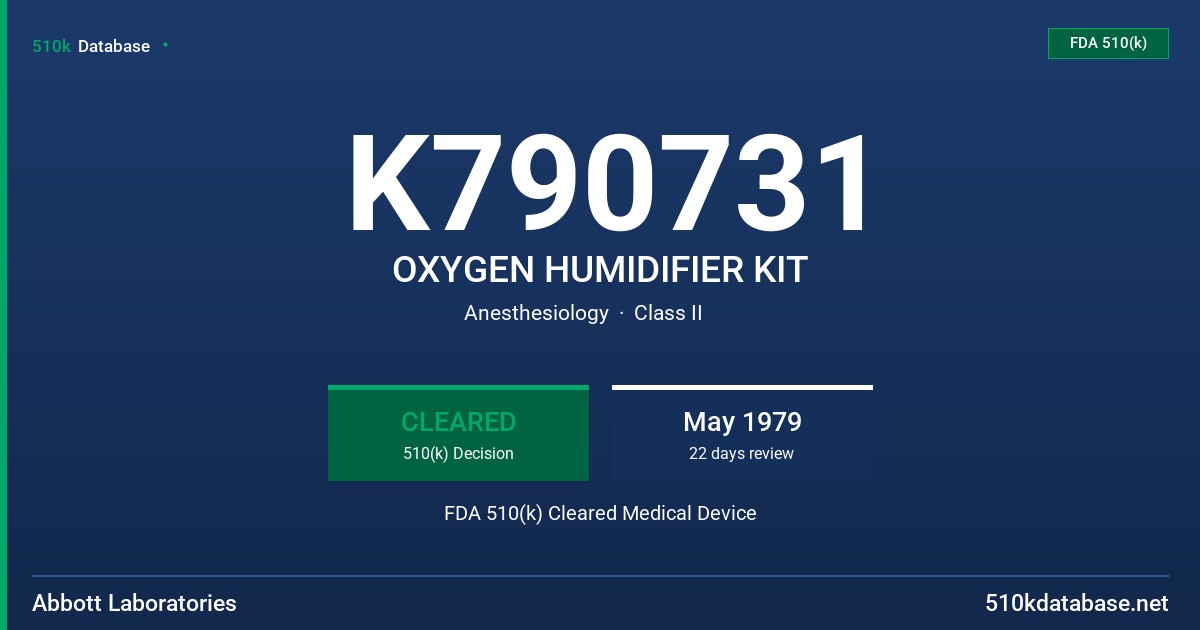 K790731 OXYGEN HUMIDIFIER KIT FDA 510(k) Cleared Medical Device