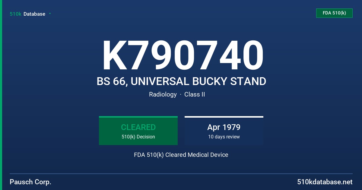 K790740 BS 66, UNIVERSAL BUCKY STAND FDA 510(k) Cleared Medical Device