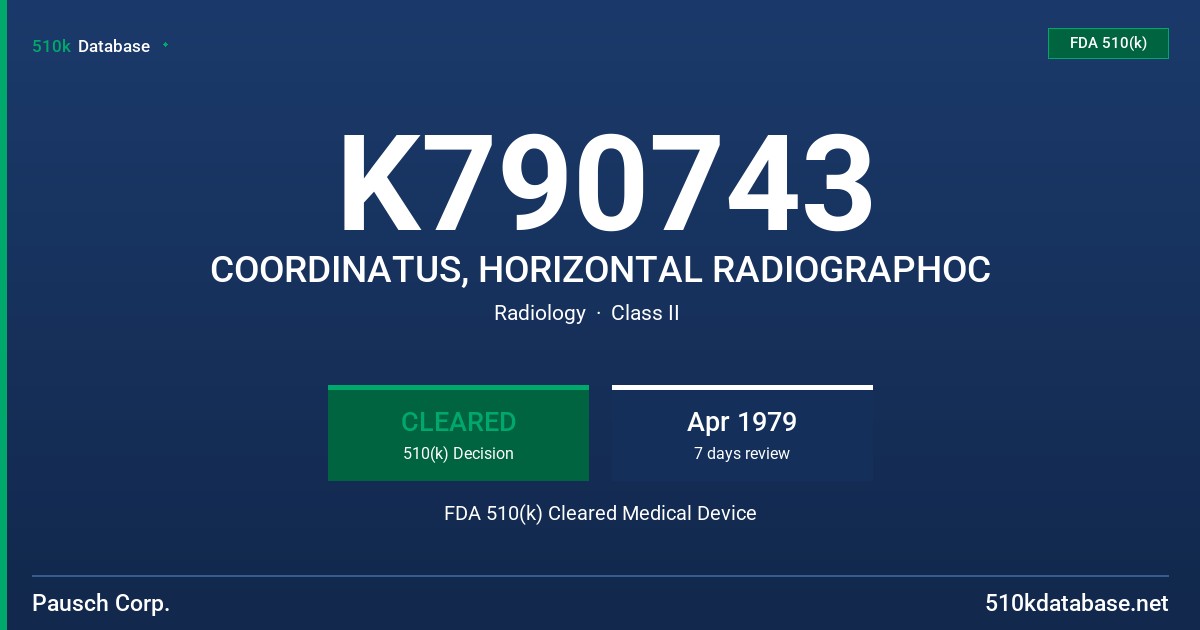 K790743 COORDINATUS, HORIZONTAL RADIOGRAPHOC FDA 510(k) Cleared Medical Device