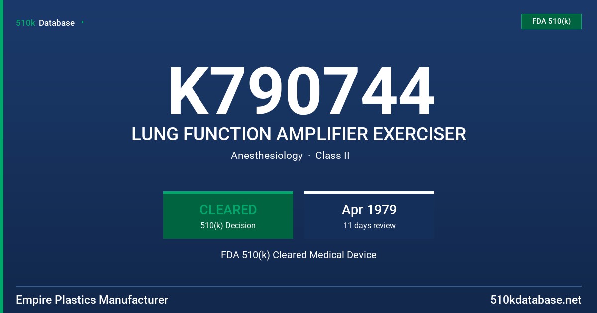 K790744 LUNG FUNCTION AMPLIFIER EXERCISER FDA 510(k) Cleared Medical Device