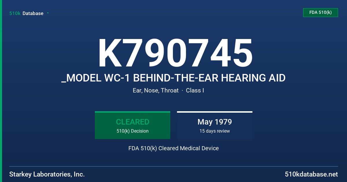 K790745 _MODEL WC-1 BEHIND-THE-EAR HEARING AID FDA 510(k) Cleared Medical Device