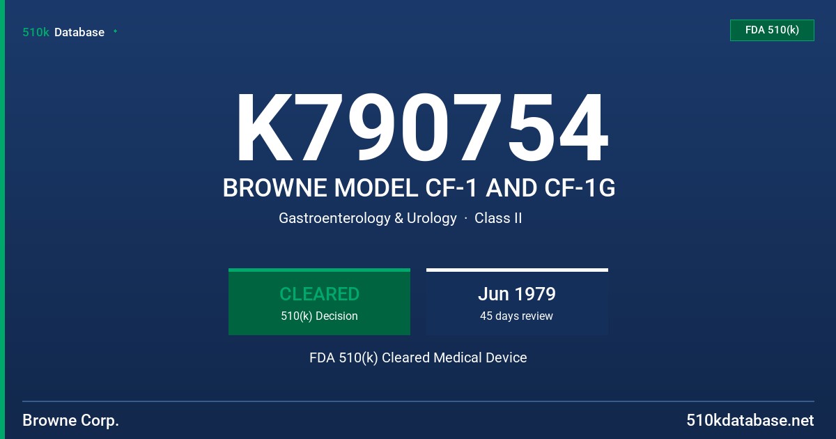 K790754 BROWNE MODEL CF-1 AND CF-1G FDA 510(k) Cleared Medical Device