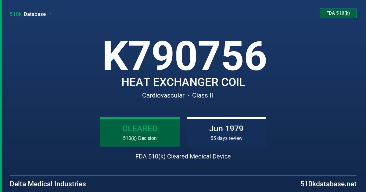 K790756 HEAT EXCHANGER COIL FDA 510(k) Cleared Medical Device