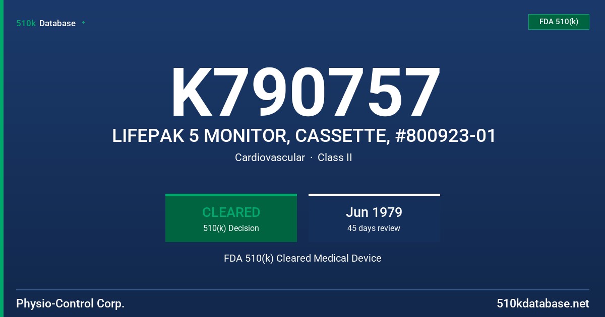 K790757 LIFEPAK 5 MONITOR, CASSETTE, #800923-01 FDA 510(k) Cleared Medical Device