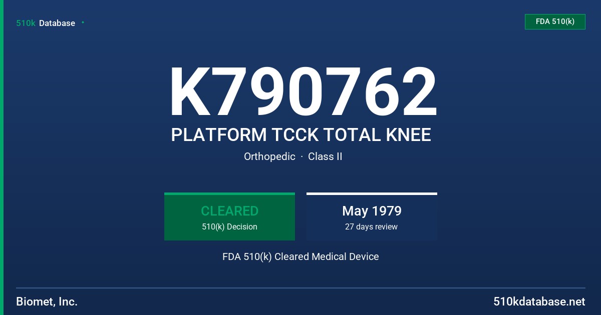 K790762 PLATFORM TCCK TOTAL KNEE FDA 510(k) Cleared Medical Device