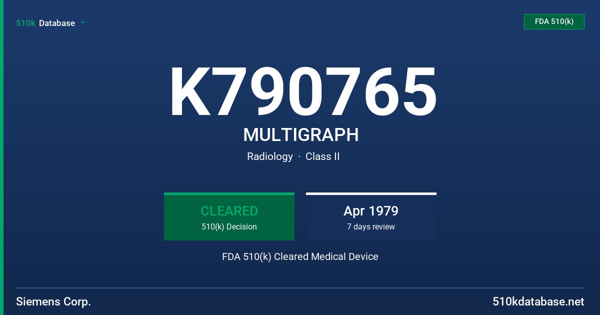 K790765 MULTIGRAPH FDA 510(k) Cleared Medical Device
