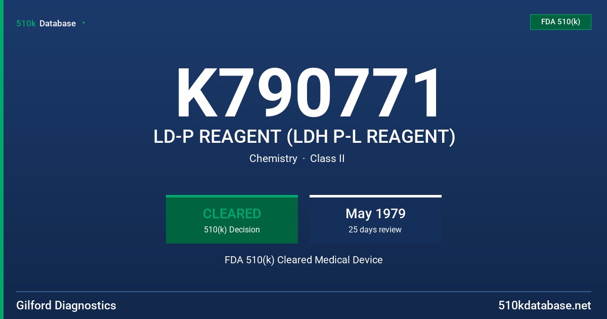 K790771 LD-P REAGENT (LDH P-L REAGENT) FDA 510(k) Cleared Medical Device