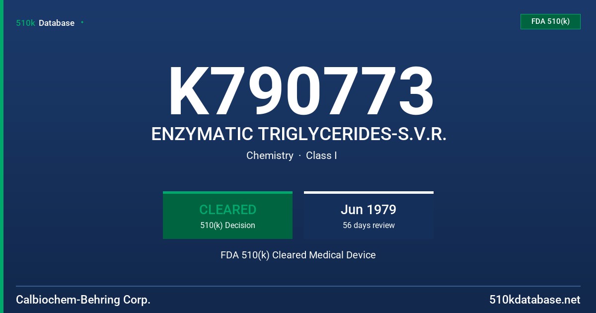 K790773 ENZYMATIC TRIGLYCERIDES-S.V.R. FDA 510(k) Cleared Medical Device