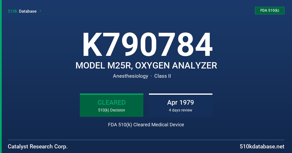 K790784 MODEL M25R, OXYGEN ANALYZER FDA 510(k) Cleared Medical Device