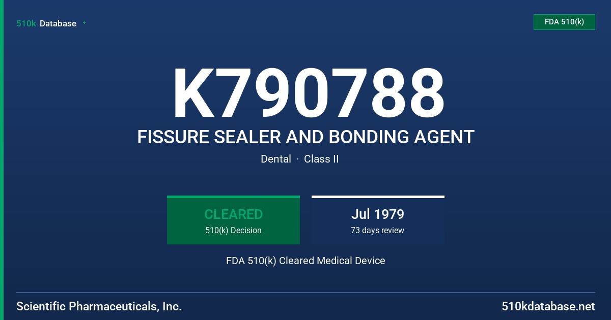 K790788 FISSURE SEALER AND BONDING AGENT FDA 510(k) Cleared Medical Device