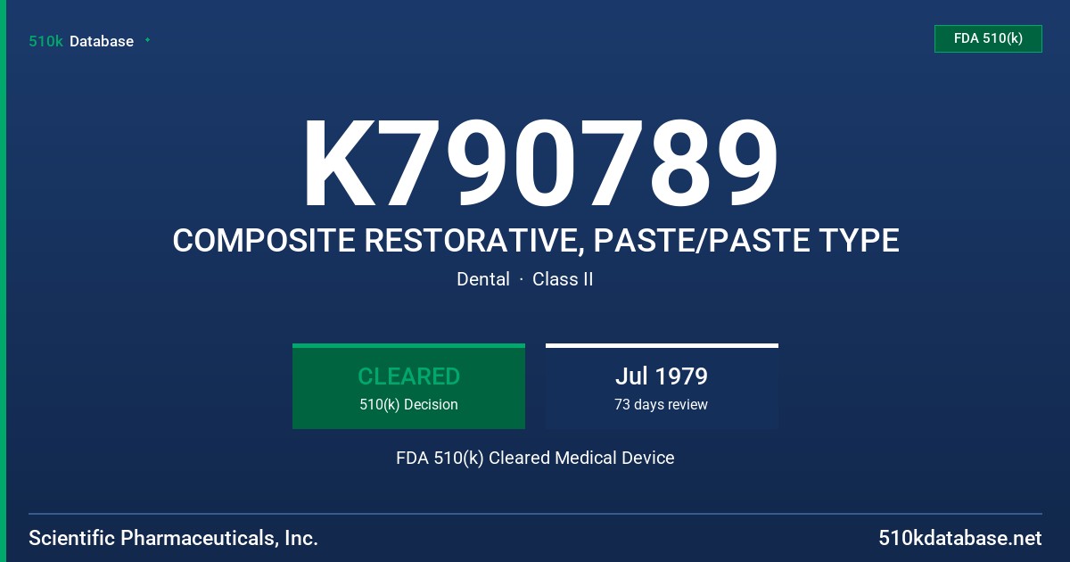 K790789 COMPOSITE RESTORATIVE, PASTE/PASTE TYPE FDA 510(k) Cleared Medical Device