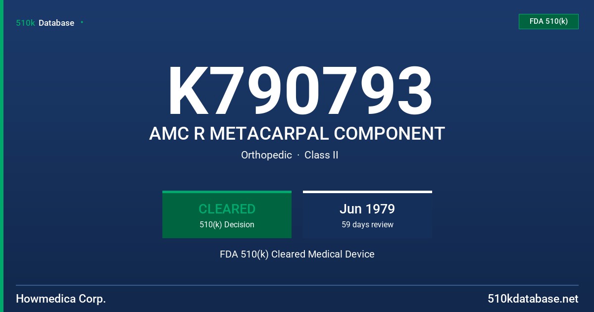 K790793 AMC R METACARPAL COMPONENT FDA 510(k) Cleared Medical Device