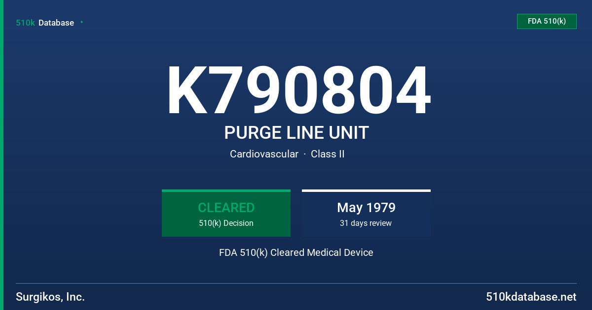 K790804 PURGE LINE UNIT FDA 510(k) Cleared Medical Device