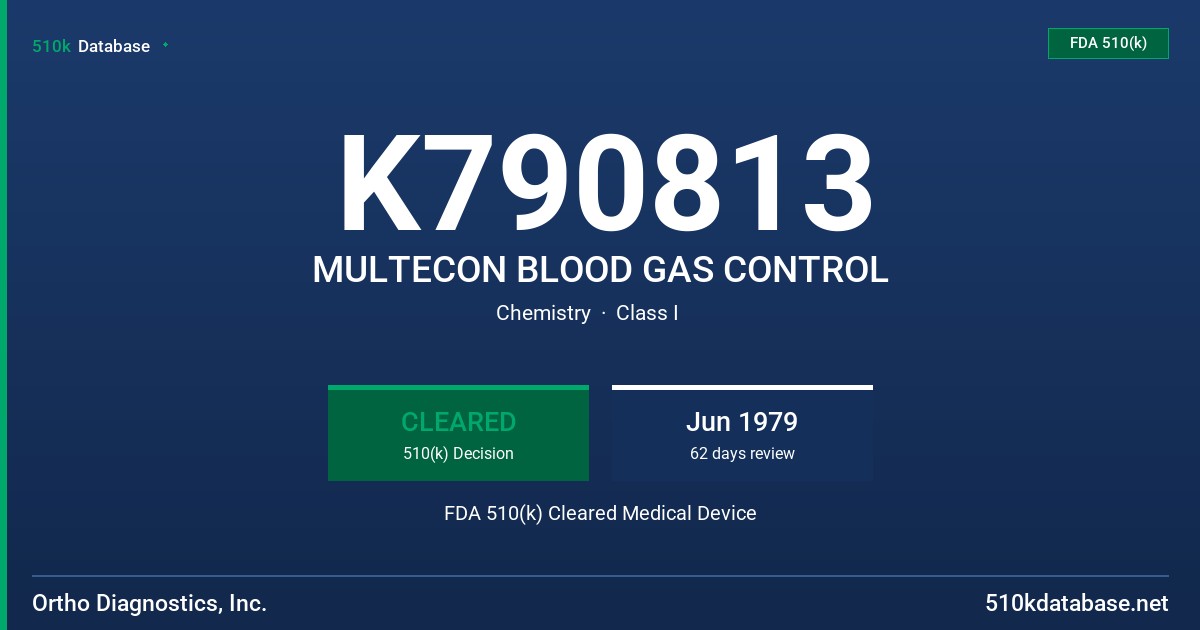 K790813 MULTECON BLOOD GAS CONTROL FDA 510(k) Cleared Medical Device