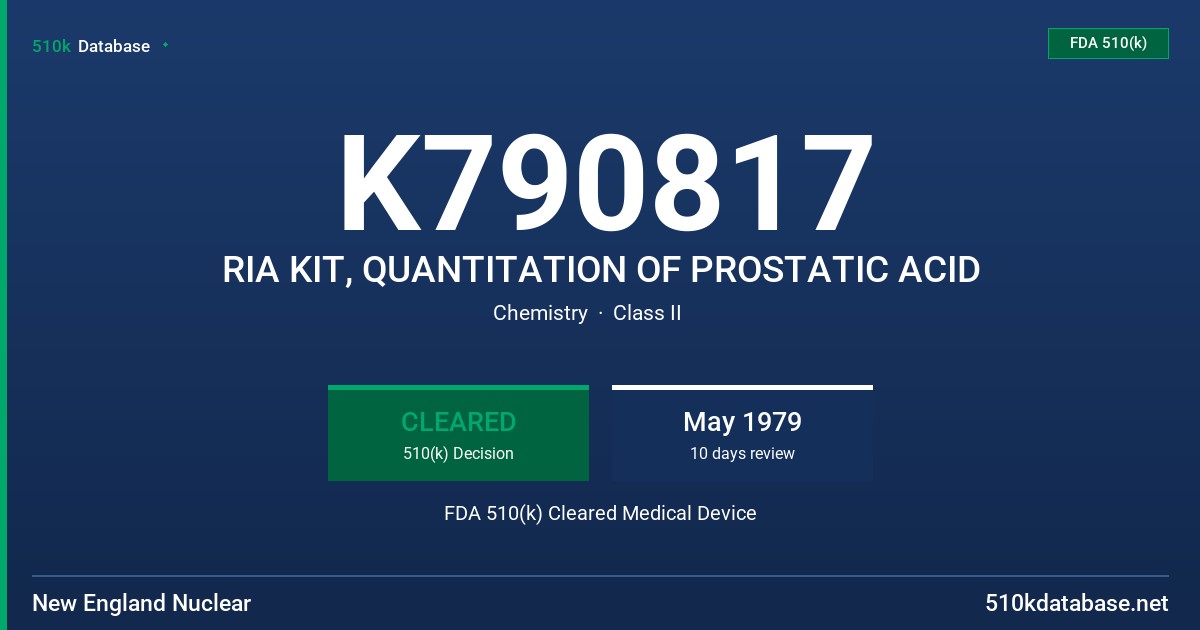 K790817 RIA KIT, QUANTITATION OF PROSTATIC ACID FDA 510(k) Cleared Medical Device