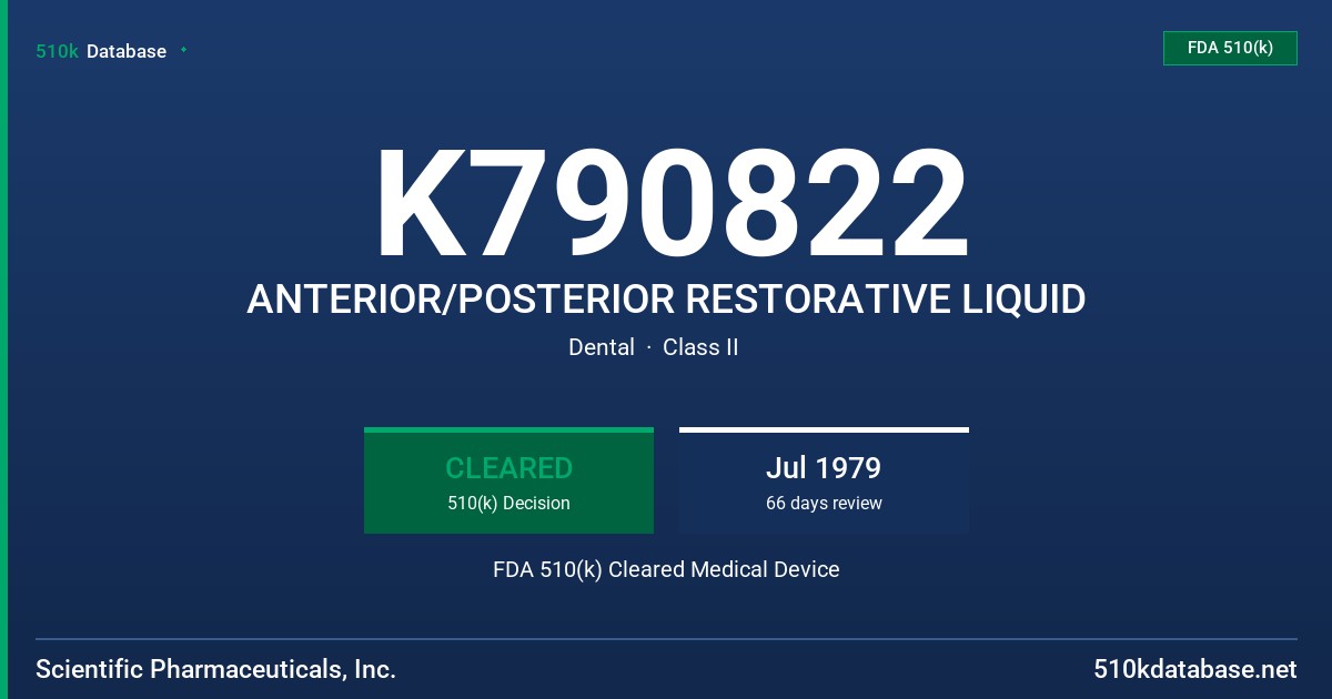 K790822 ANTERIOR/POSTERIOR RESTORATIVE LIQUID FDA 510(k) Cleared Medical Device