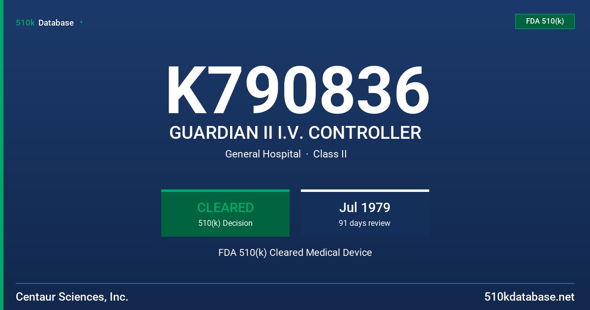 K790836 GUARDIAN II I.V. CONTROLLER FDA 510(k) Cleared Medical Device
