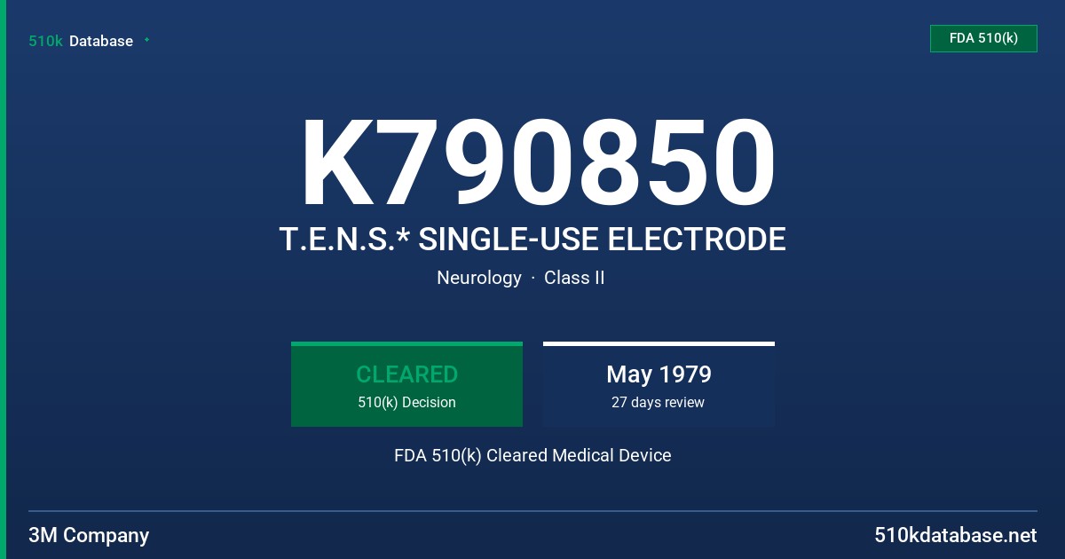 K790850 T.E.N.S.* SINGLE-USE ELECTRODE FDA 510(k) Cleared Medical Device