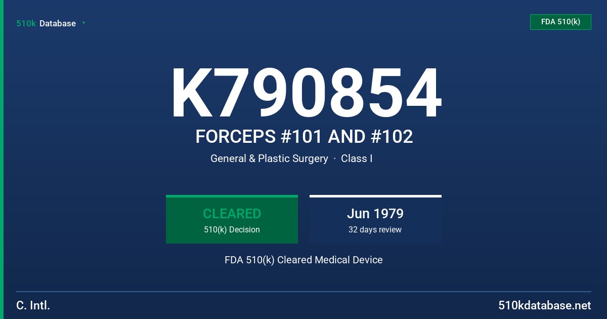 K790854 FORCEPS #101 AND #102 FDA 510(k) Cleared Medical Device