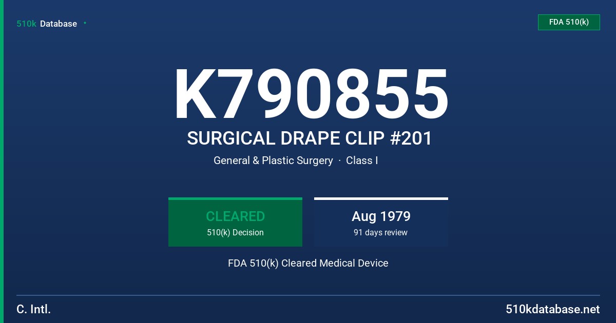 K790855 SURGICAL DRAPE CLIP #201 FDA 510(k) Cleared Medical Device