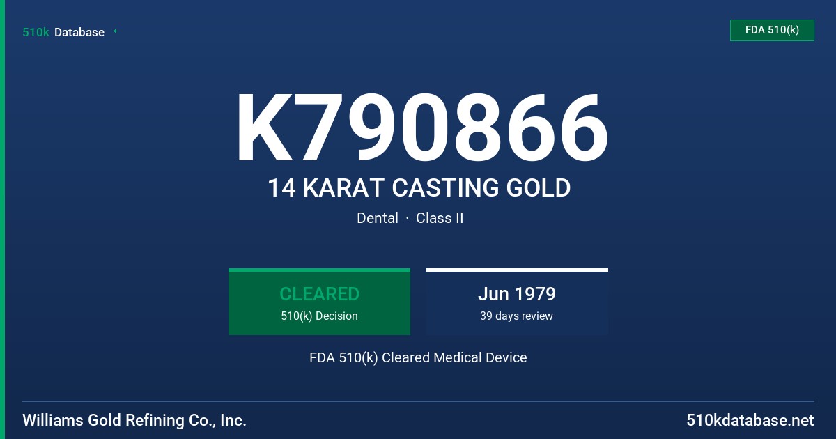 K790866 14 KARAT CASTING GOLD FDA 510(k) Cleared Medical Device