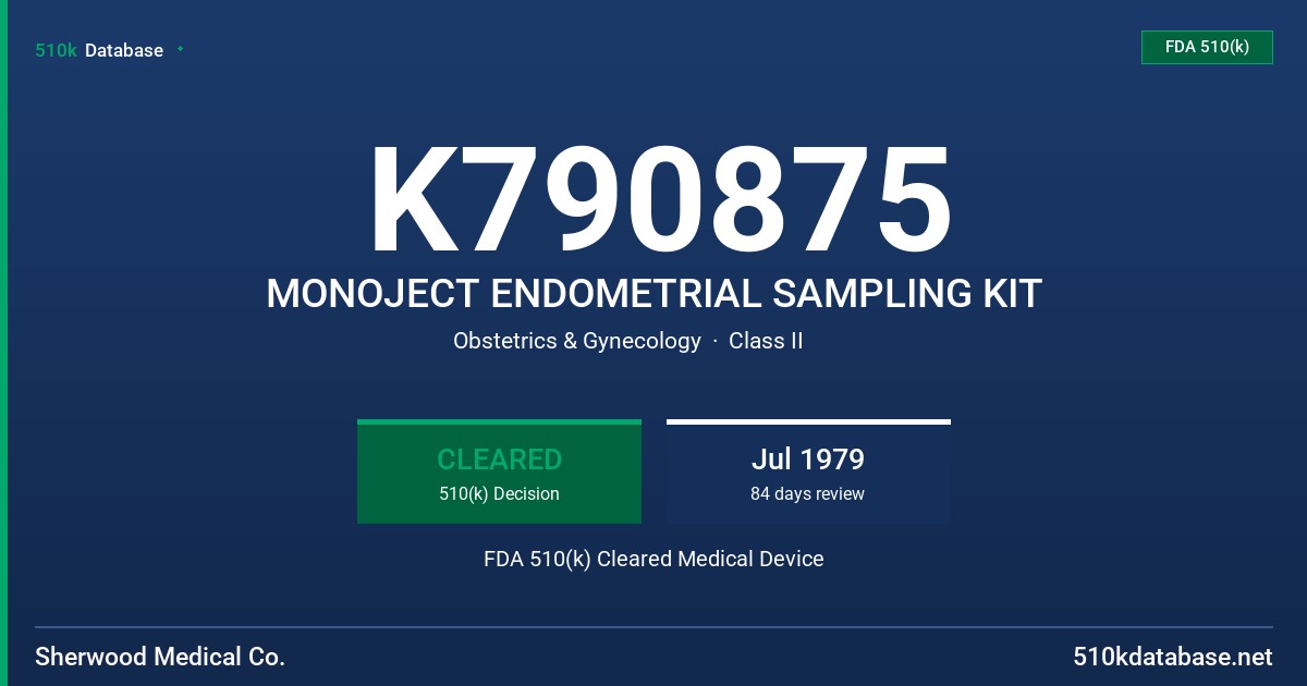 K790875 MONOJECT ENDOMETRIAL SAMPLING KIT FDA 510(k) Cleared Medical Device