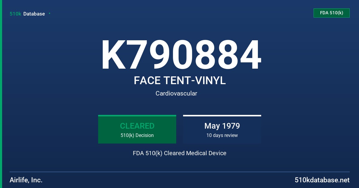 K790884 FACE TENT-VINYL FDA 510(k) Cleared Medical Device
