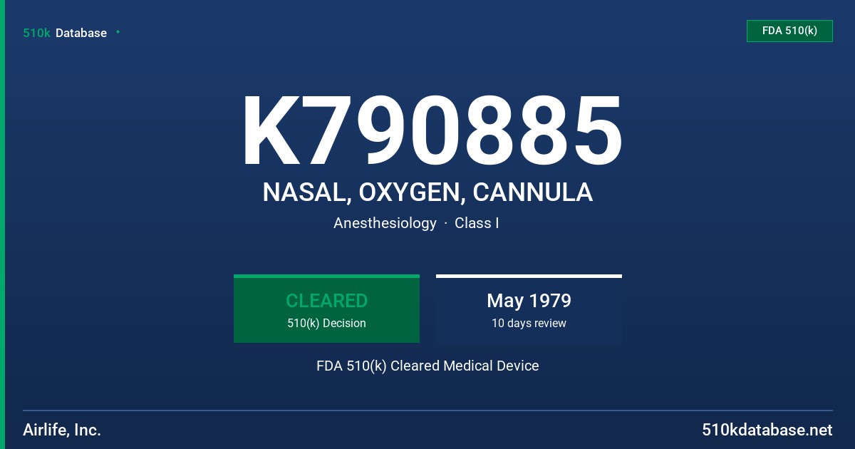 K790885 NASAL, OXYGEN, CANNULA FDA 510(k) Cleared Medical Device