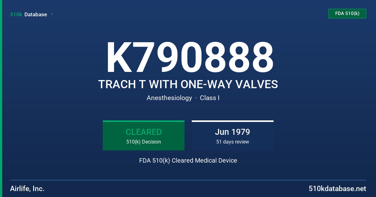 K790888 TRACH T WITH ONE-WAY VALVES FDA 510(k) Cleared Medical Device