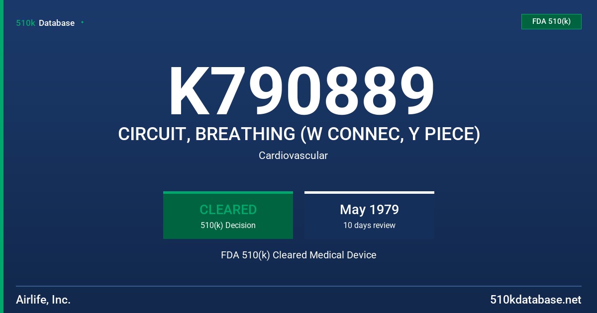 K790889 CIRCUIT, BREATHING (W CONNEC, Y PIECE) FDA 510(k) Cleared Medical Device