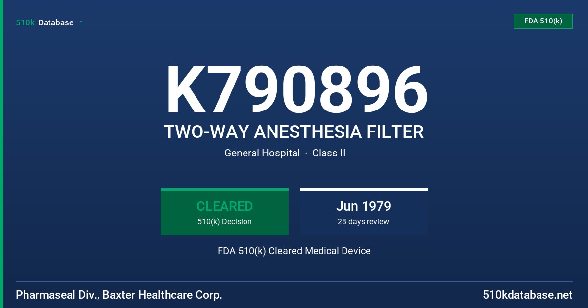 K790896 TWO-WAY ANESTHESIA FILTER FDA 510(k) Cleared Medical Device