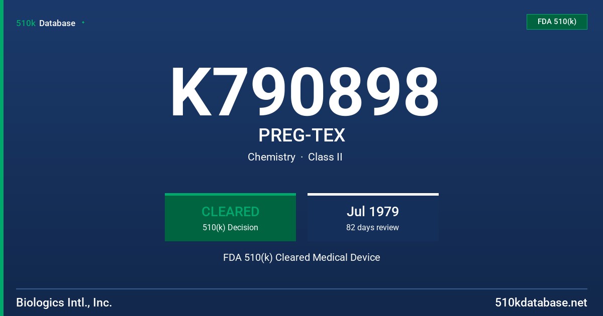 K790898 PREG-TEX FDA 510(k) Cleared Medical Device