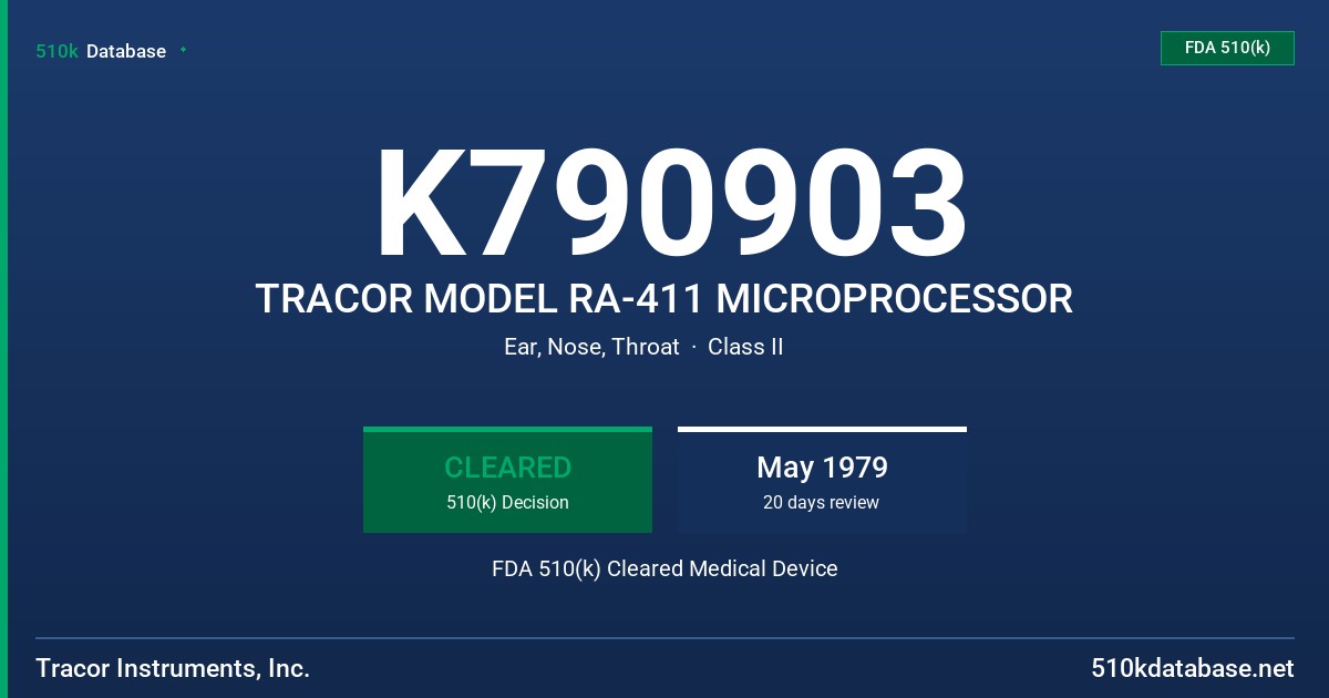 K790903 TRACOR MODEL RA-411 MICROPROCESSOR FDA 510(k) Cleared Medical Device